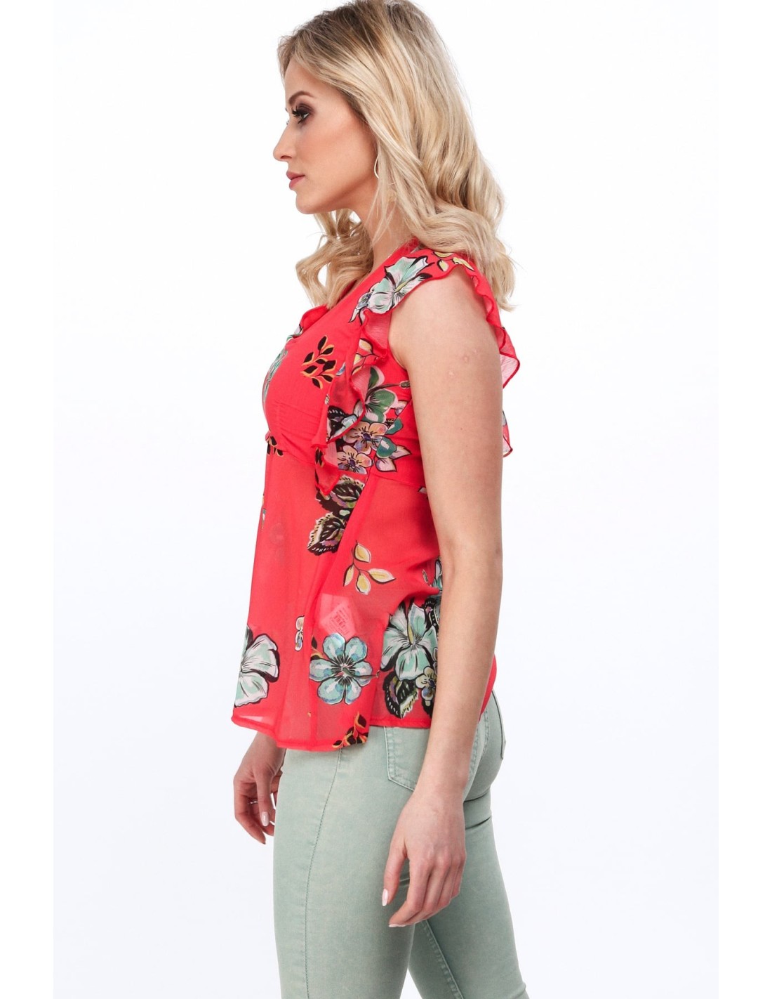 Coral floral blouse for everyday use MP28633 - Online store - Boutique